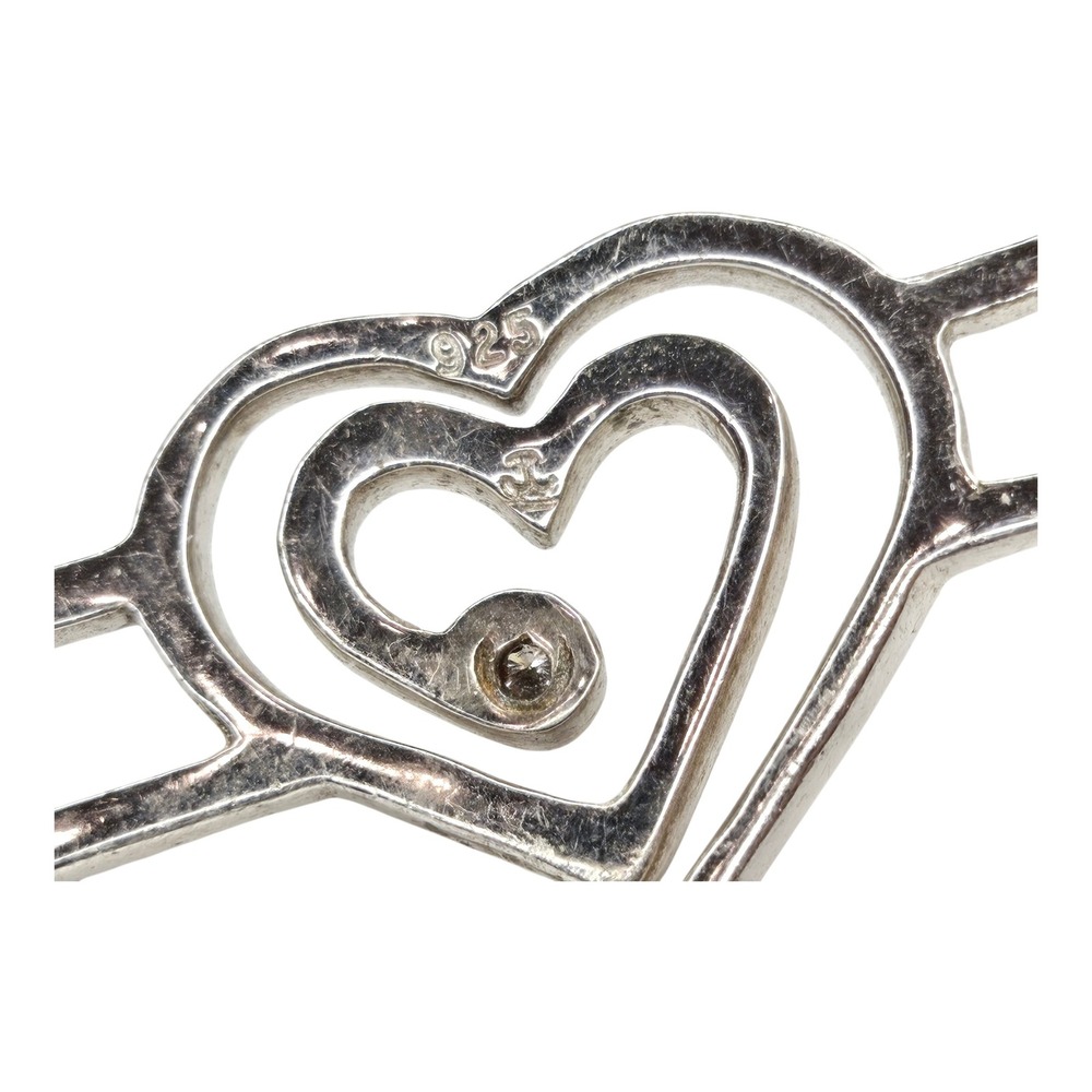 Heart Bangle Bracelet Sterling Silver 925 Diamond Accent - Picture 6 of 11